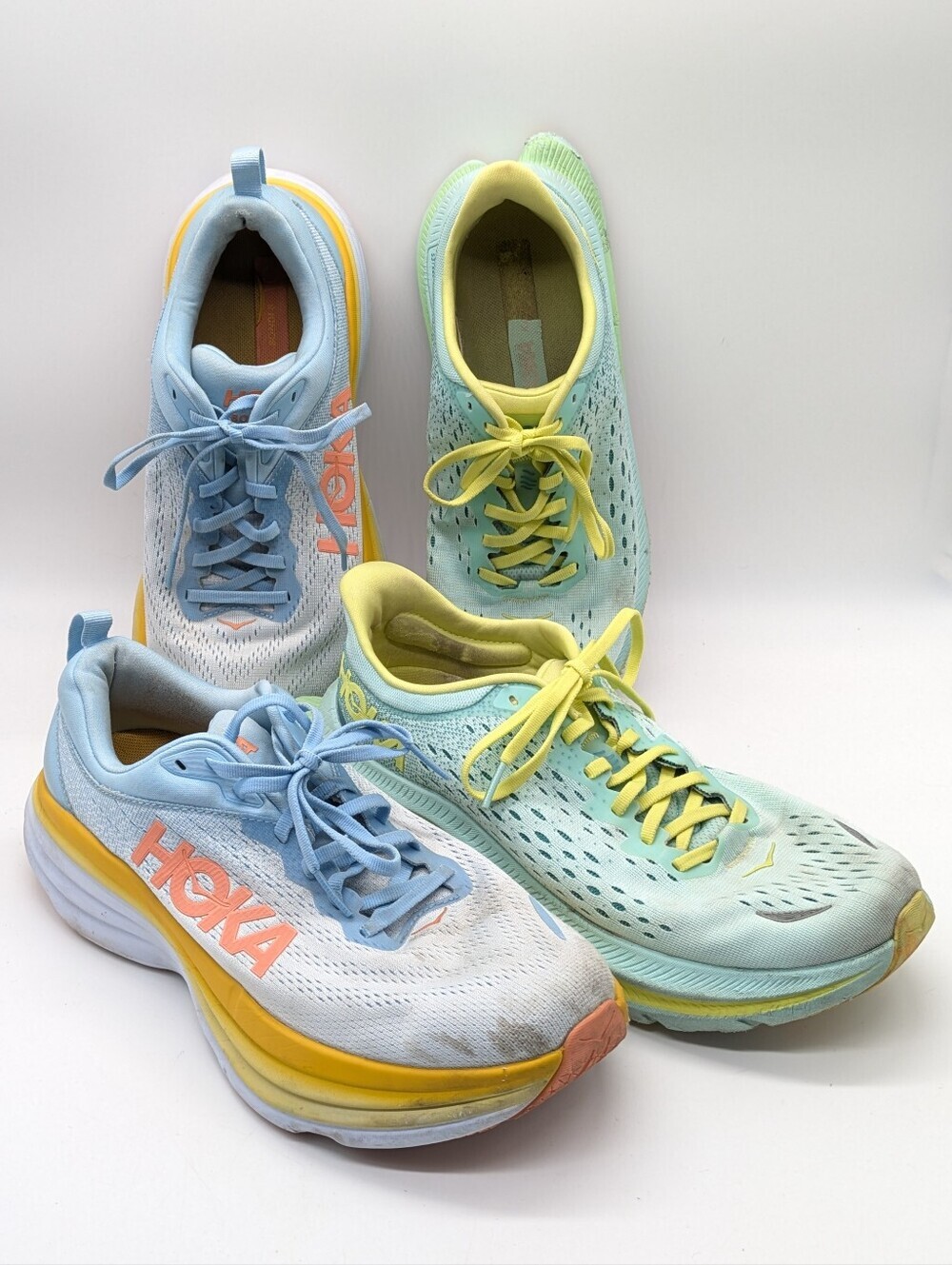 Hoka Kawana & Bondi 8 Blue Yellow Running Shoes 9.5